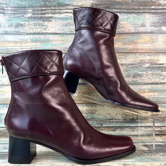 Talbots Boots Womens Size 6 Burgundy Leather Ankle Block Heel Zip Dress Workwear - Picture 1 of 13
